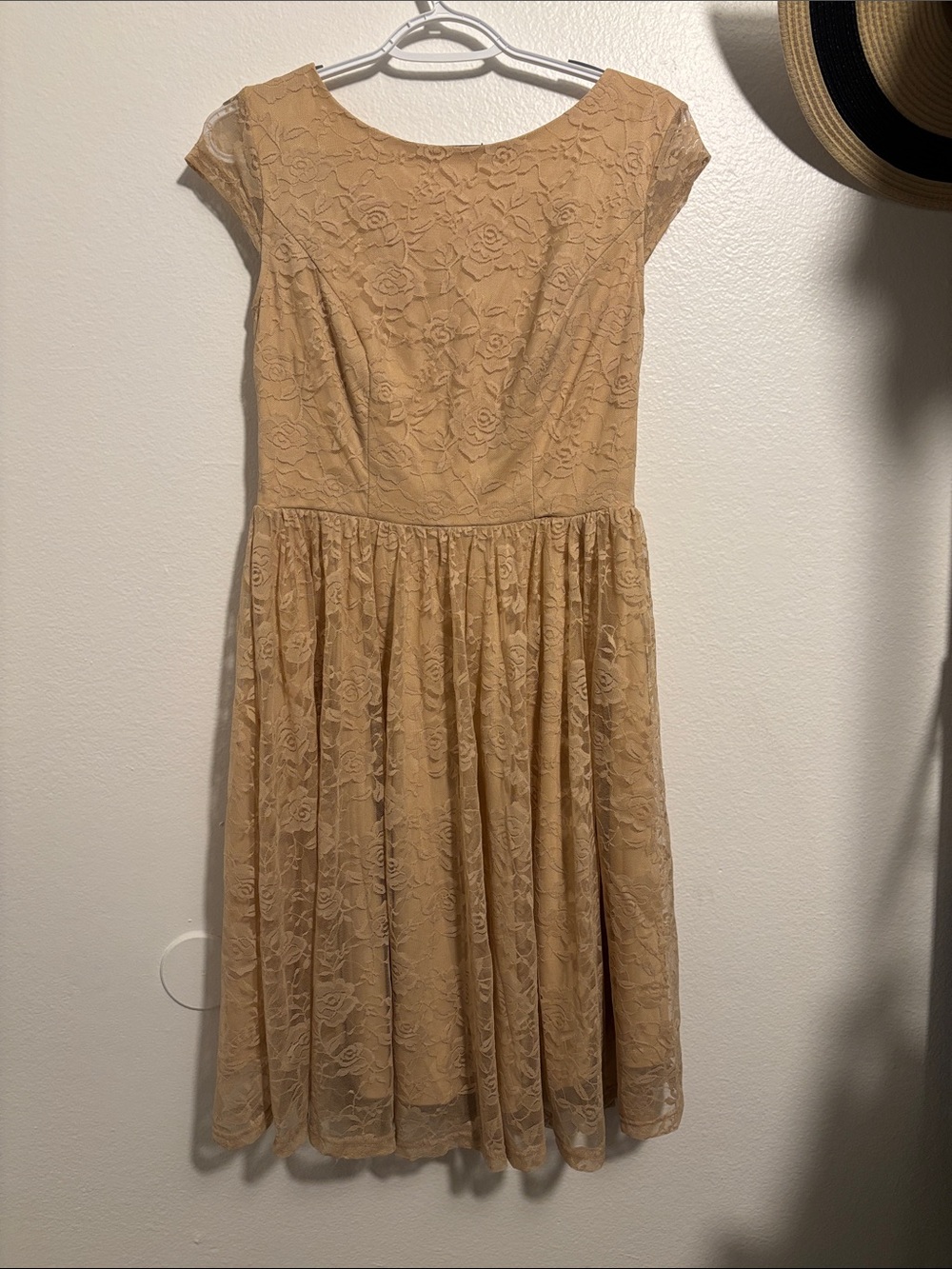 Beige Lace Fit-and-Flare Dress